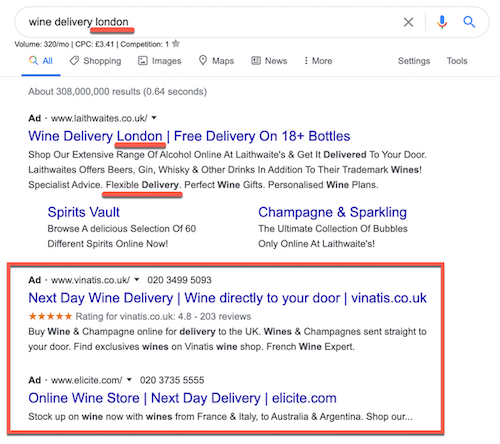 wine delivery london google ads
