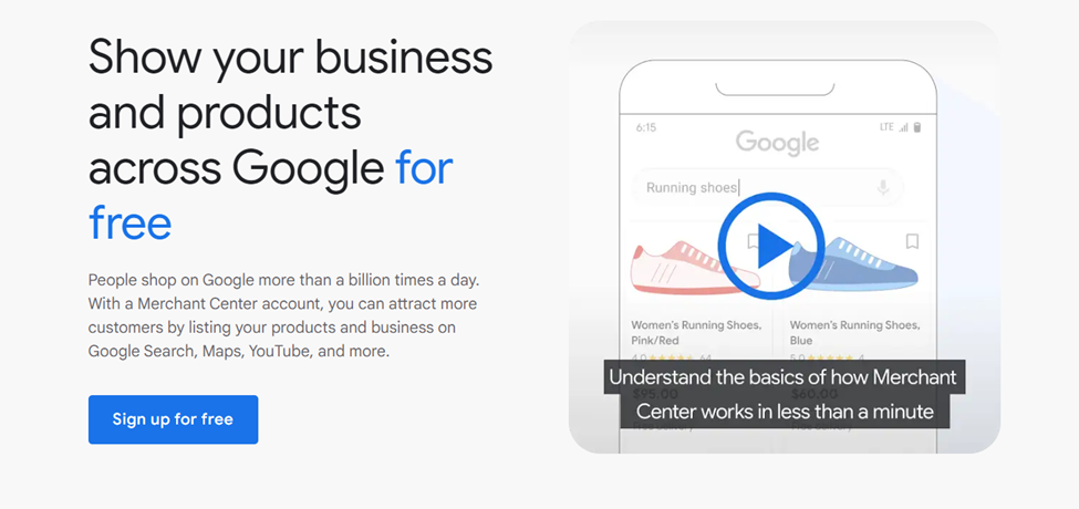 Google merchant center homepage screenshot