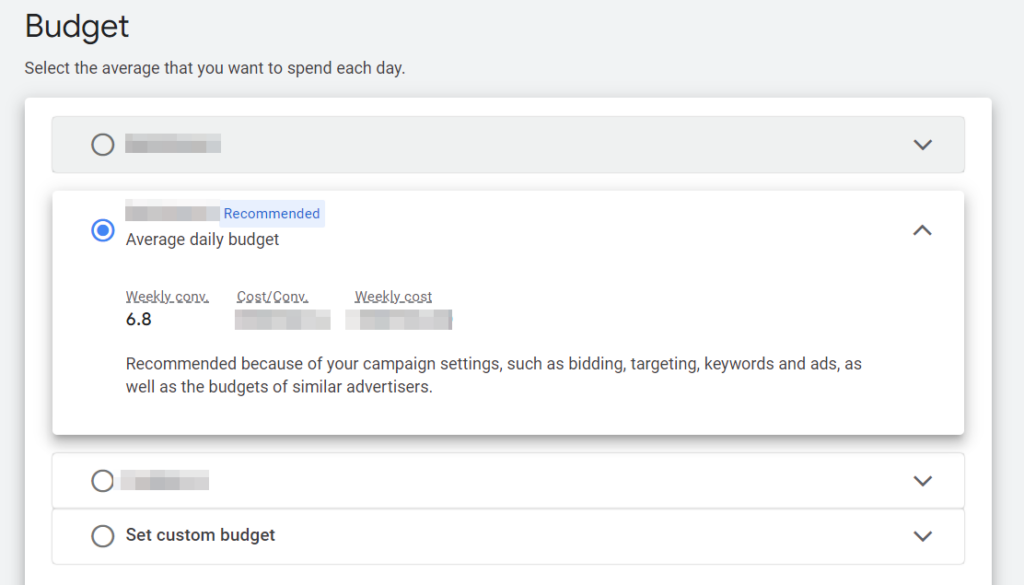 Google Ads budget settings
