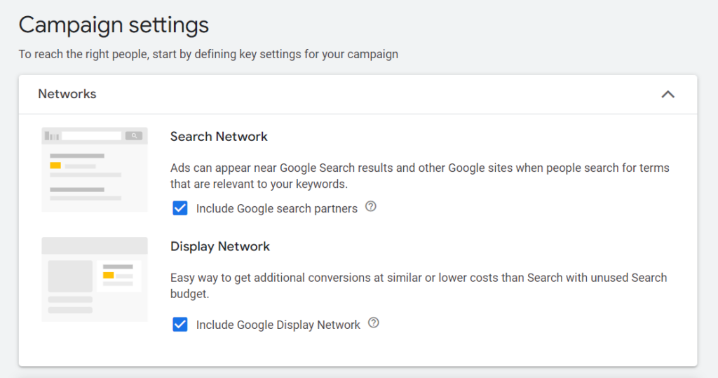Google ad campaign network settings