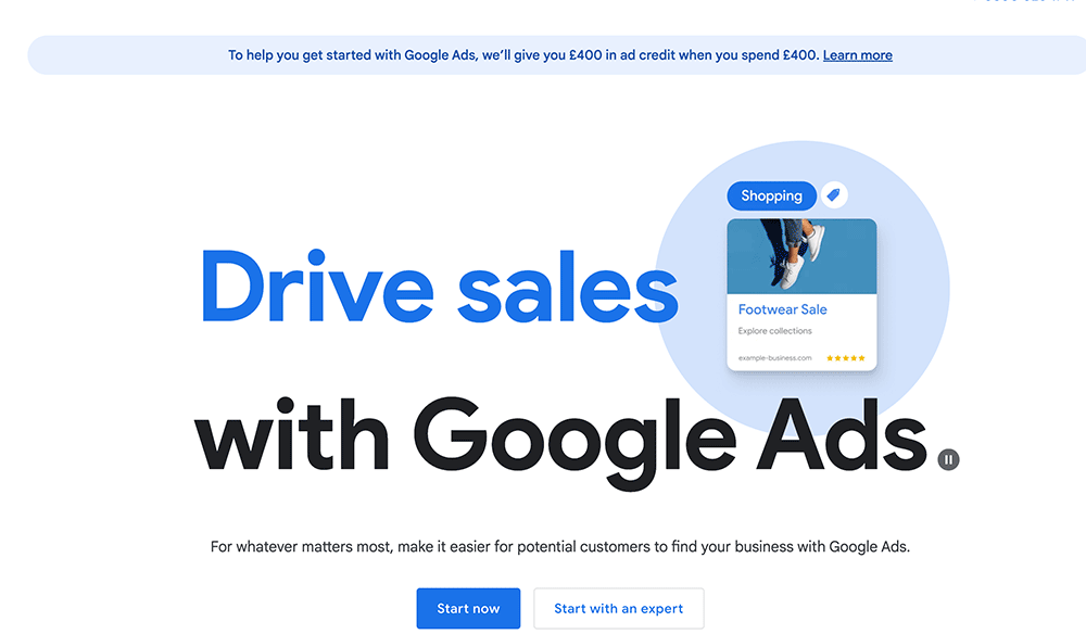 Google Ads home page screenshot